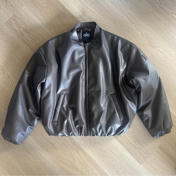 Alo - Faux Leather Premier Bomber - Espresso - Size Small